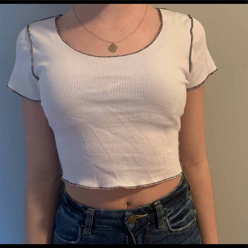 Brandy Melville white shirt with black stitching